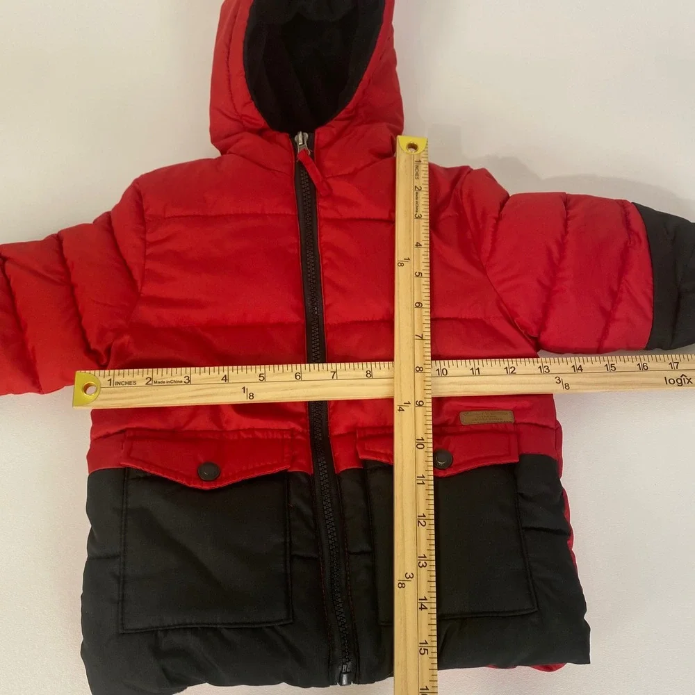 iXtreme‎ Puffer Jacket Kids 12M Red Black Hooded Fleece Lined Winter Coat